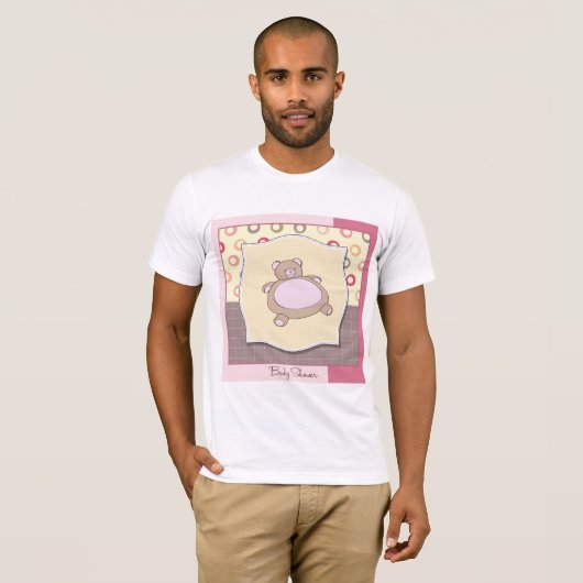 Teddybeer Baby shower met retro cirkels T-shirt (Voorkant volledig)