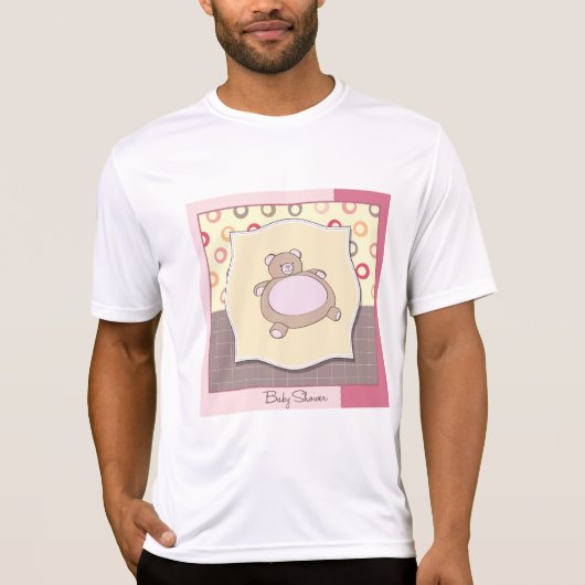 Teddybeer Baby shower met retro cirkels T-shirt (Voorkant)