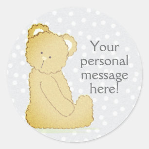 Teddybeer Baby shower Ronde Sticker grijs & bruin