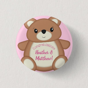Teddybeer Baby shower roze meisje Ronde Button 3,2 Cm