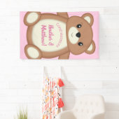 Teddybeer Baby shower roze meisje Spandoek (Insitu)