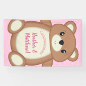 Teddybeer Baby shower roze meisje Spandoek (Horizontaal)