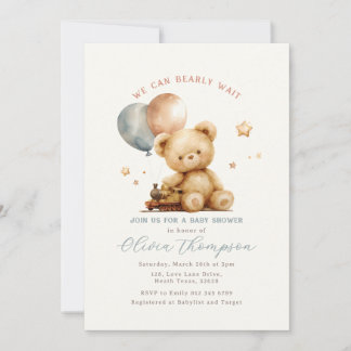 Teddybeer Baby Shower Uitnodiging