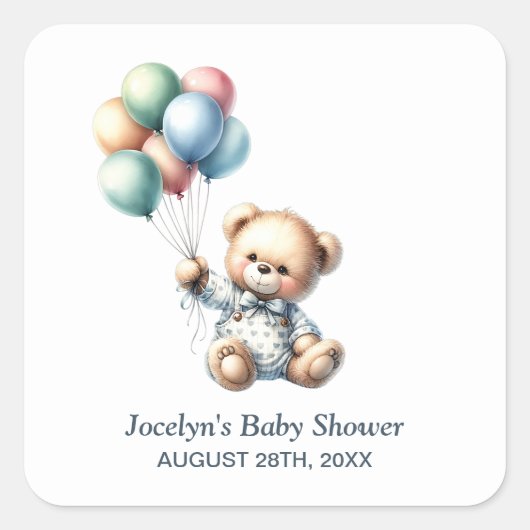 teddybeer Baby shower uitnodigingsenvelop zegel (Voorkant)