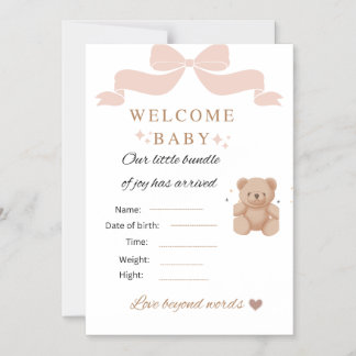 Teddybeer Baby Shower Uitnodigingskaart | Welkom Magnetische Uitnodiging