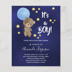 Teddybeer babyborrel uitnodiging jongen blauw