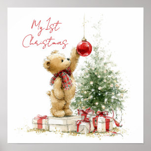 Teddybeer Baby's Eerste Kerstmis Poster