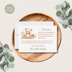 Teddybeer Babyshower Dankkaart Notitiekaartje