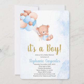 Teddybeer babyshower jongen kaart