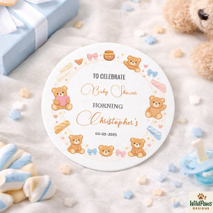 Teddybeer Babyshower Jongen Knuffel Blauwe Beer Ronde Sticker