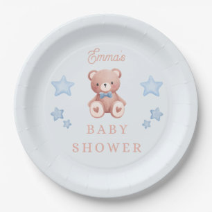 Teddybeer Babyshower Jongen - Zachte Blauwe Sterre Papieren Bordje