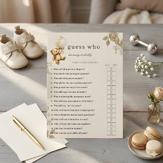 Teddybeer-babyshower Raad Wie Spel, Neutraal Beige Kaart