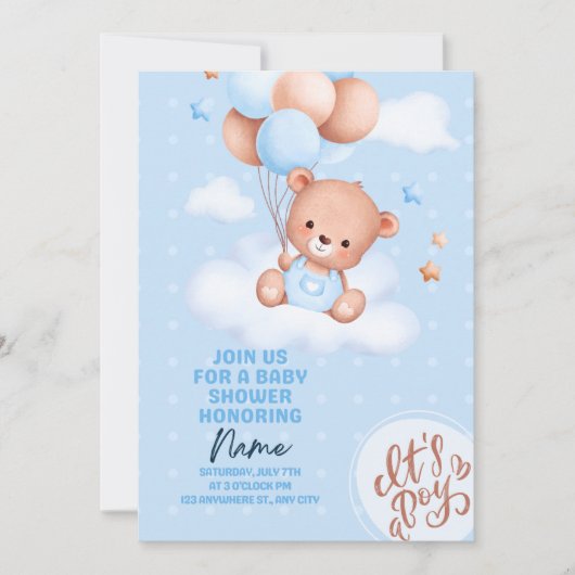 Teddybeer Babyshower Uitnodiging  (Voorkant)