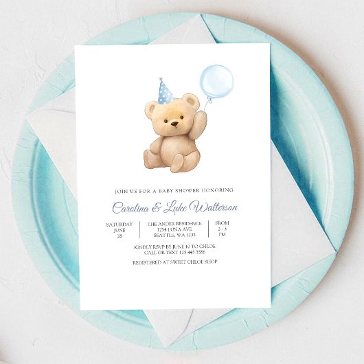 Teddybeer babyshower uitnodiging