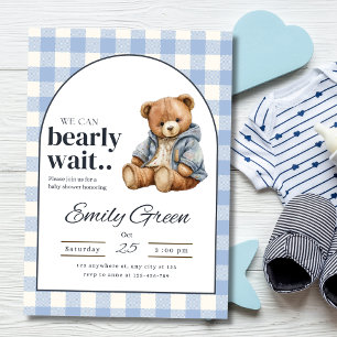 Teddybeer Babyshower Uitnodiging, Blauwe Jongen Ba Kaart
