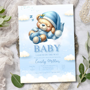 Teddybeer babyshower uitnodiging, Jongen babyshowe Kaart