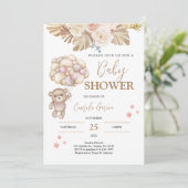 Teddybeer Babyshower Uitnodiging Meisje (Staand voorkant)