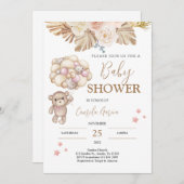 Teddybeer Babyshower Uitnodiging Meisje (Voorkant / Achterkant)