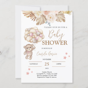 Teddybeer Babyshower Uitnodiging Meisje