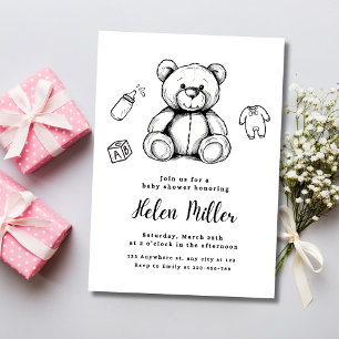 Teddybeer babyshower uitnodiging, Minimalistische Kaart