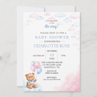 Teddybeer Ballon Baby Shower Uitnodiging