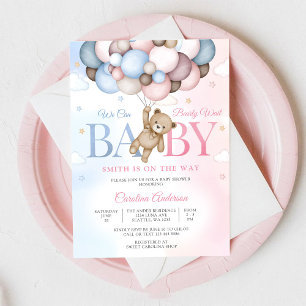 Teddybeer Ballon Baby Shower Uitnodiging
