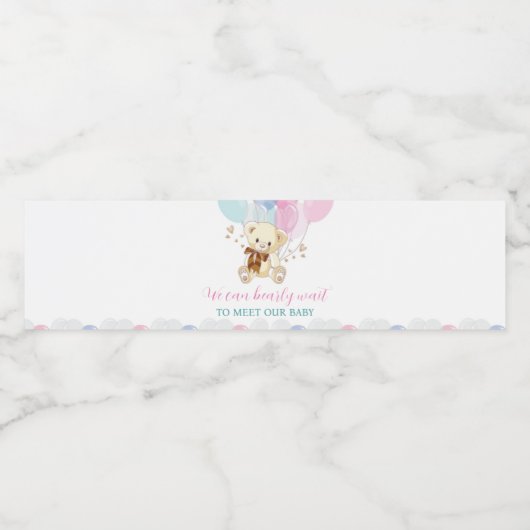 Teddybeer ballon Baby shower waterflesje label Waterfles Etiket (Enkel label)