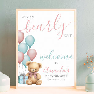 Teddybeer Ballon Baby Shower Welkom Poster