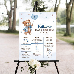 Teddybeer ballon eerste verjaardag mijlpaal teken poster