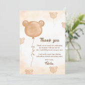 Teddybeer Ballon Verjaardag Bedankt Kaart (Staand voorkant)