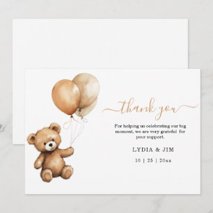 Teddybeer Ballonnen baby shower Geslacht neutraal Bedankkaart