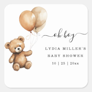 Teddybeer Ballonnen baby shower Geslacht neutraal Vierkante Sticker