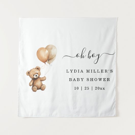 Teddybeer Ballonnen baby shower Geslacht neutraal Wandkleed (Voorkant)