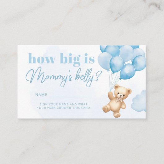 Teddybeer ballonnen blauw hoe groot is mama's buik informatiekaartje (Voorkant)