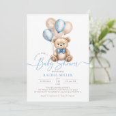 Teddybeer ballonnen Blue Boy Baby shower Kaart (Staand voorkant)