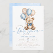 Teddybeer ballonnen Blue Boy Baby shower Kaart (Voorkant / Achterkant)