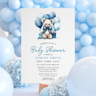 Teddybeer ballonnen Blue Boy Baby shower Kaart