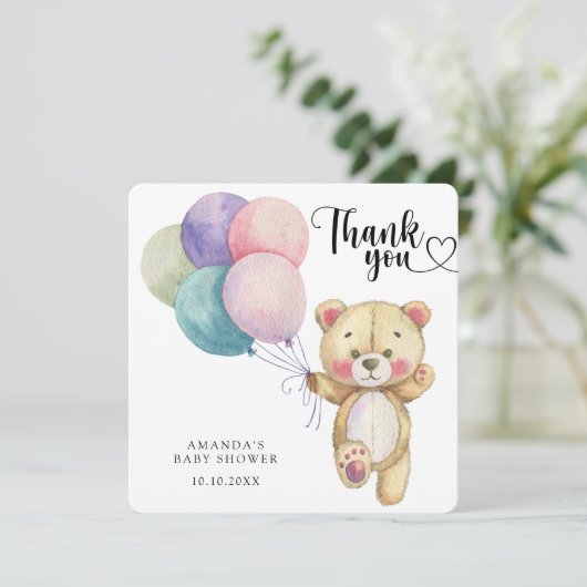 Teddybeer ballonnen - dank u bedankkaart (Staand voorkant)