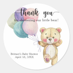 Teddybeer ballonnen - dank u ronde sticker