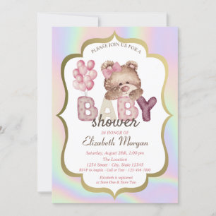 Teddybeer Ballonnen Frame Holografische Baby Showe Kaart