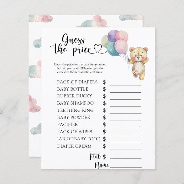 Teddybeer ballonnen - Raad de prijs! Spel (Voorkant / Achterkant)