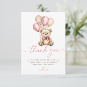 Teddybeer ballonnen roze meisje Baby shower Bedankkaart