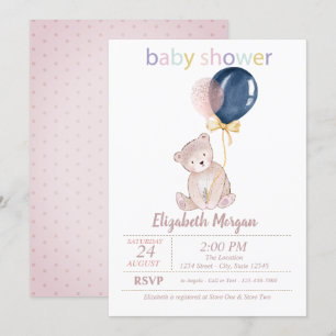 Teddybeer Ballonnen Stippen Baby Shower Kaart