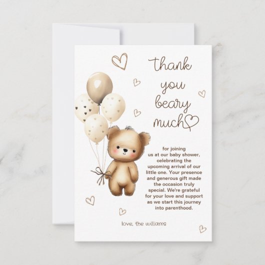 Teddybeer ballonnen Waterverf Beige Tan Bedankkaart (Voorkant)