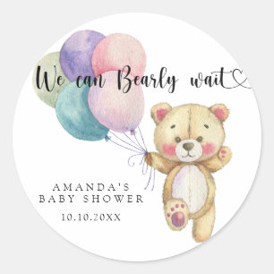 Teddybeer ballonnen - we kunnen nauwelijks wachten ronde sticker