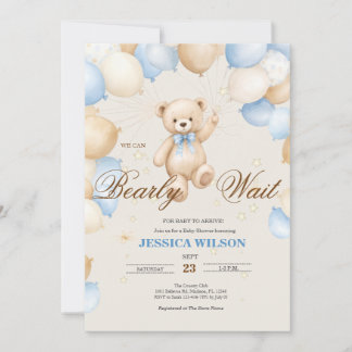 Teddybeer "Bearly Wait" Babyshower Uitnodiging