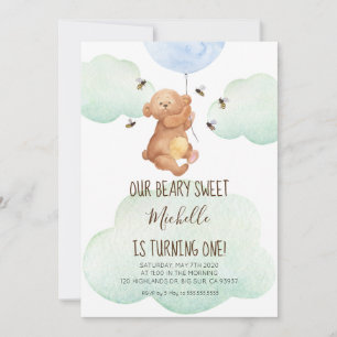 Teddybeer Bijen Beary Zoete Baby 1e Verjaardag Kaart