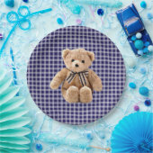 Teddybeer blauw gestreepte partij Bord (Feest)