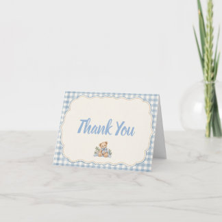 Teddybeer Blauw Gingham Bedankkaart