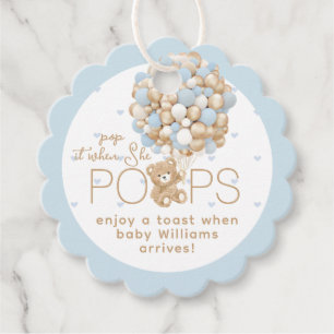 Teddybeer Blauw Hart & Ballon Baby Jongen Douche Bedankjes Labels